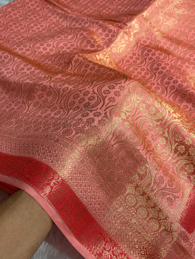 Banarasi Peach Shade Flower Minakari Brocade Pure Caramel Mango Silk Saree CS-22