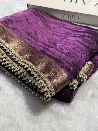 Wine Shades Pure Tissue Silk With Banarasi Swarovski Work Saree with Brocade Blouse BPGPT-09