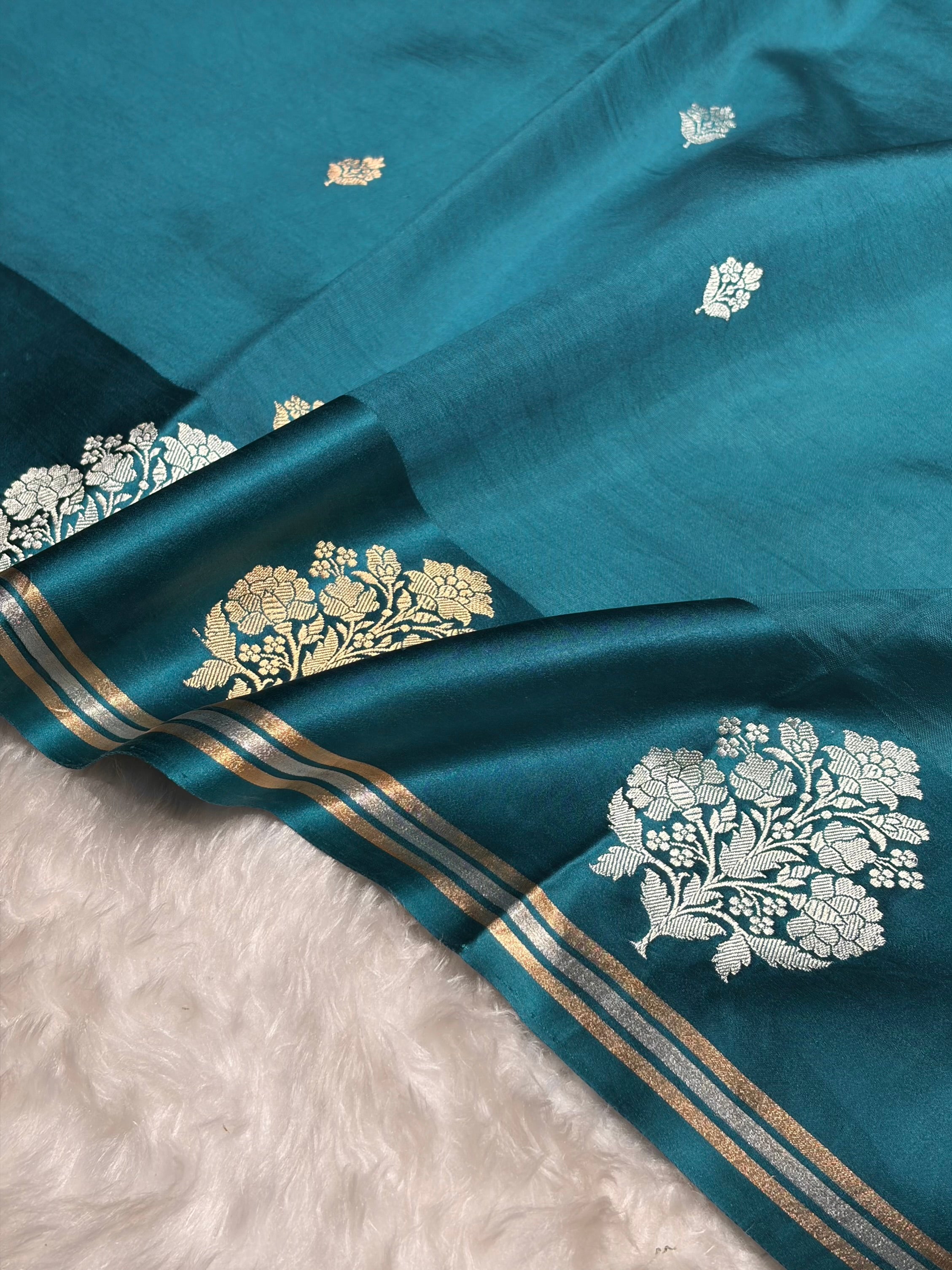 Rama Shades Meena Boota Handwoven Pure Katan Raw Mango Silk RM-01