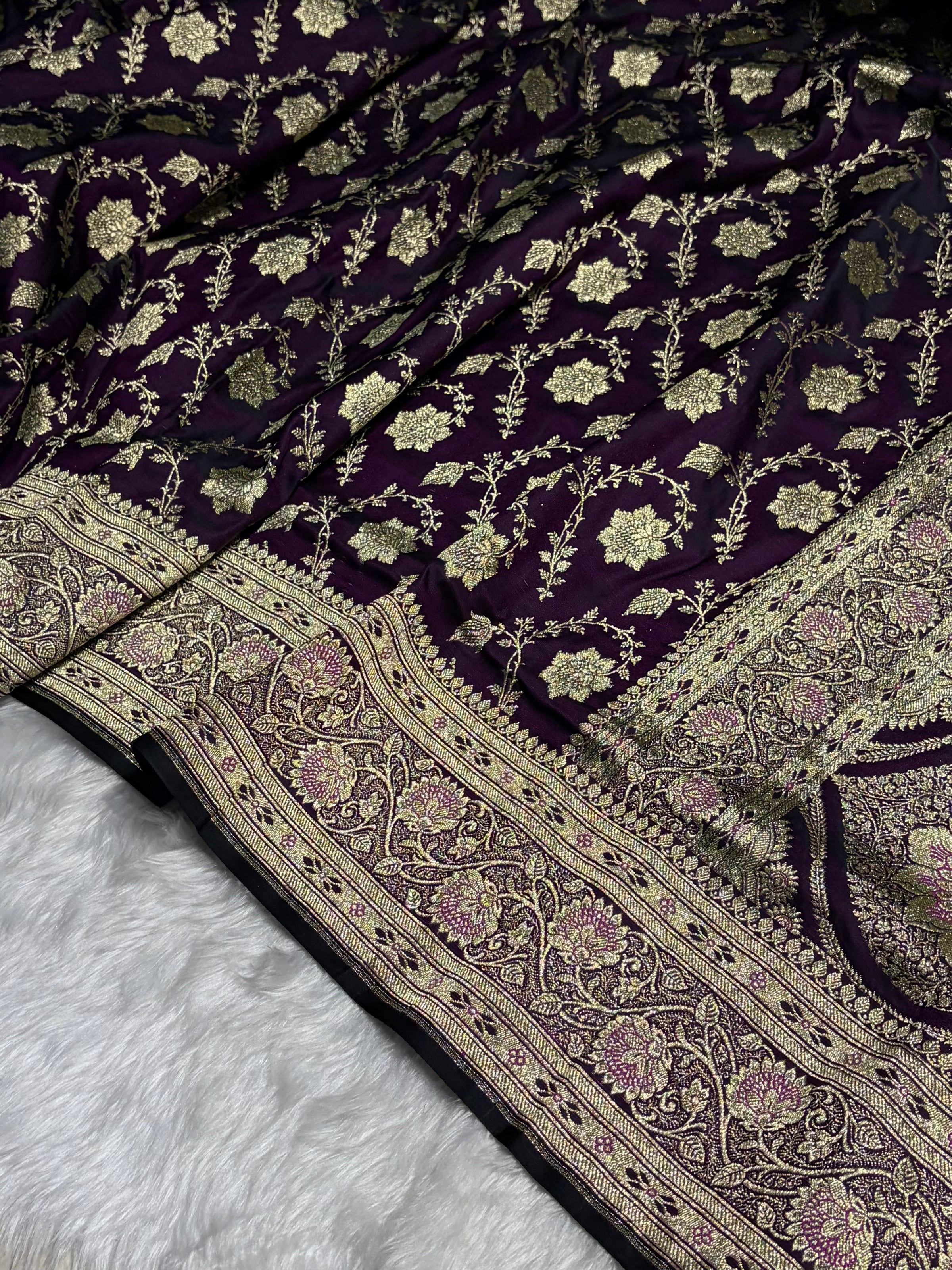 Purple Katan Silk Saree In Boota Floral Motif