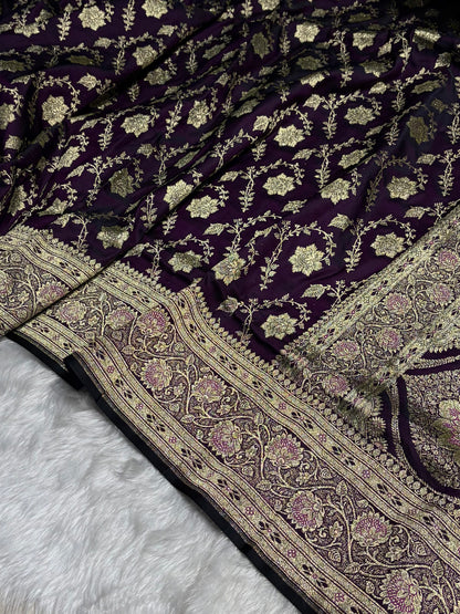Purple Katan Silk Saree In Boota Floral Motif