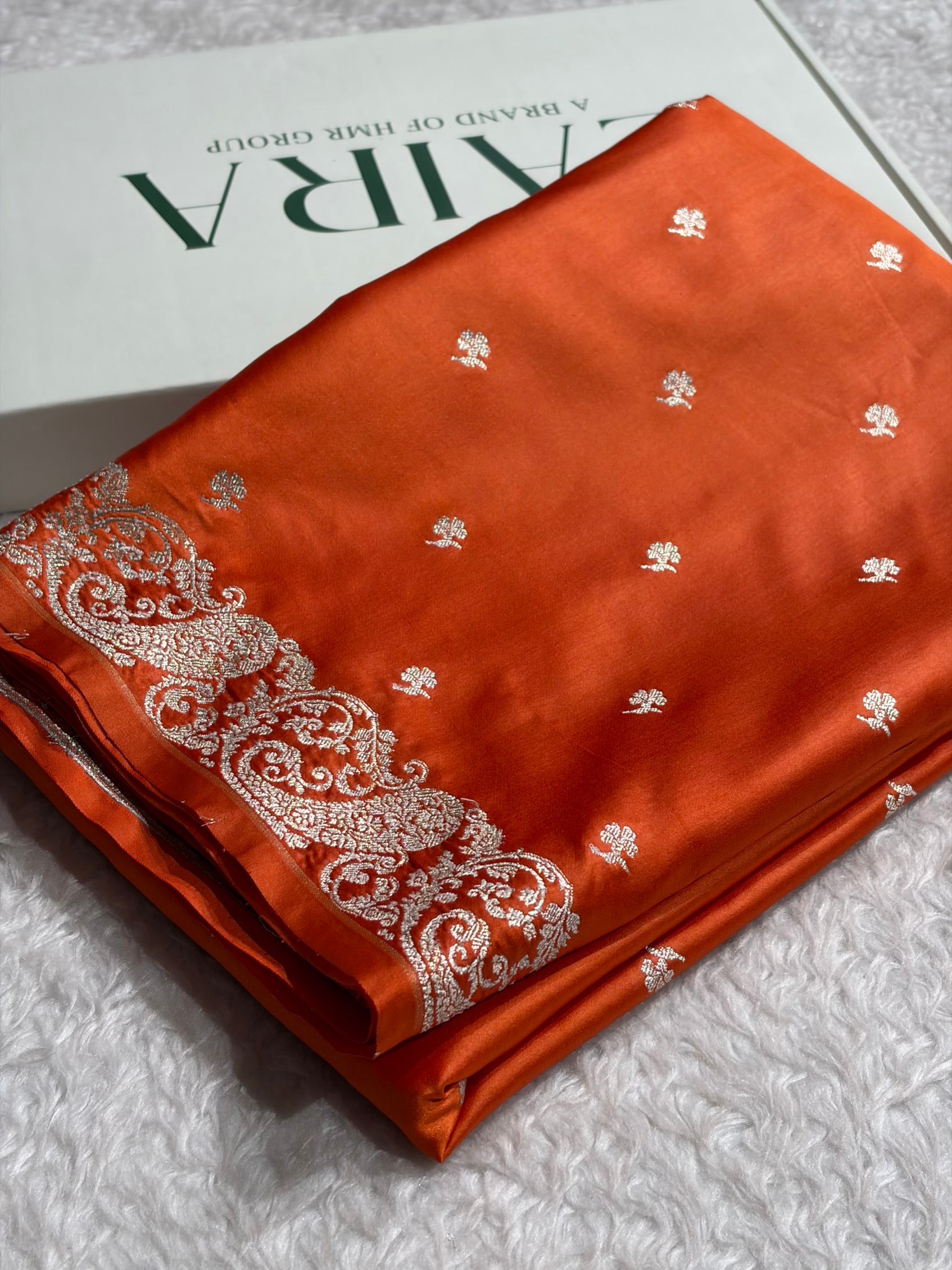 Kairi Border Orange Mashru Silk Saree