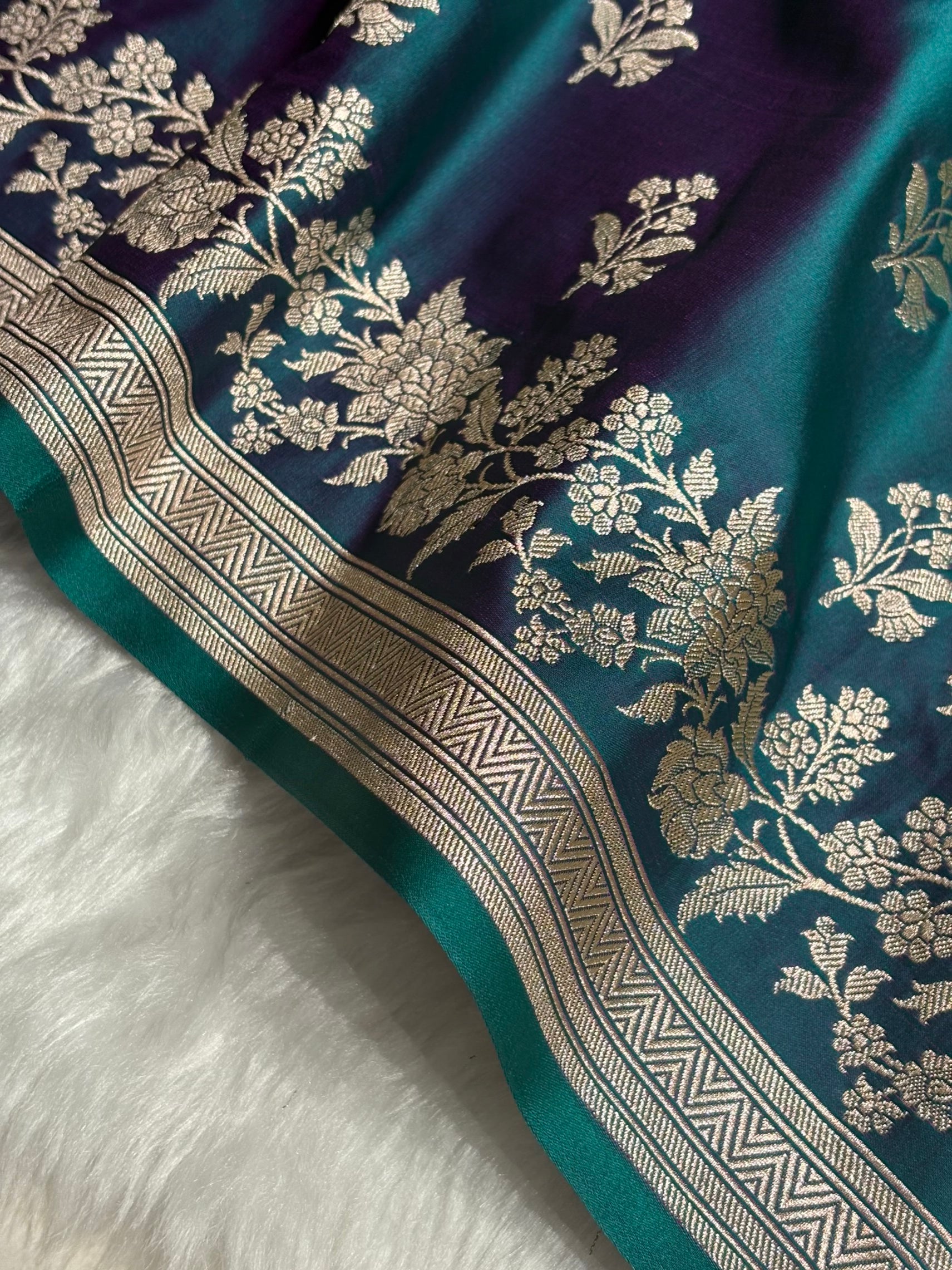 Peacock Shades Floral Boota Mashru Silk Saree MSM-58
