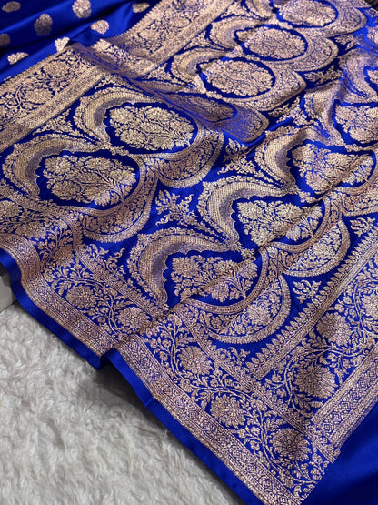 Banarasi Satin Katan Saree With Boota in Royal Blue Shades SK109