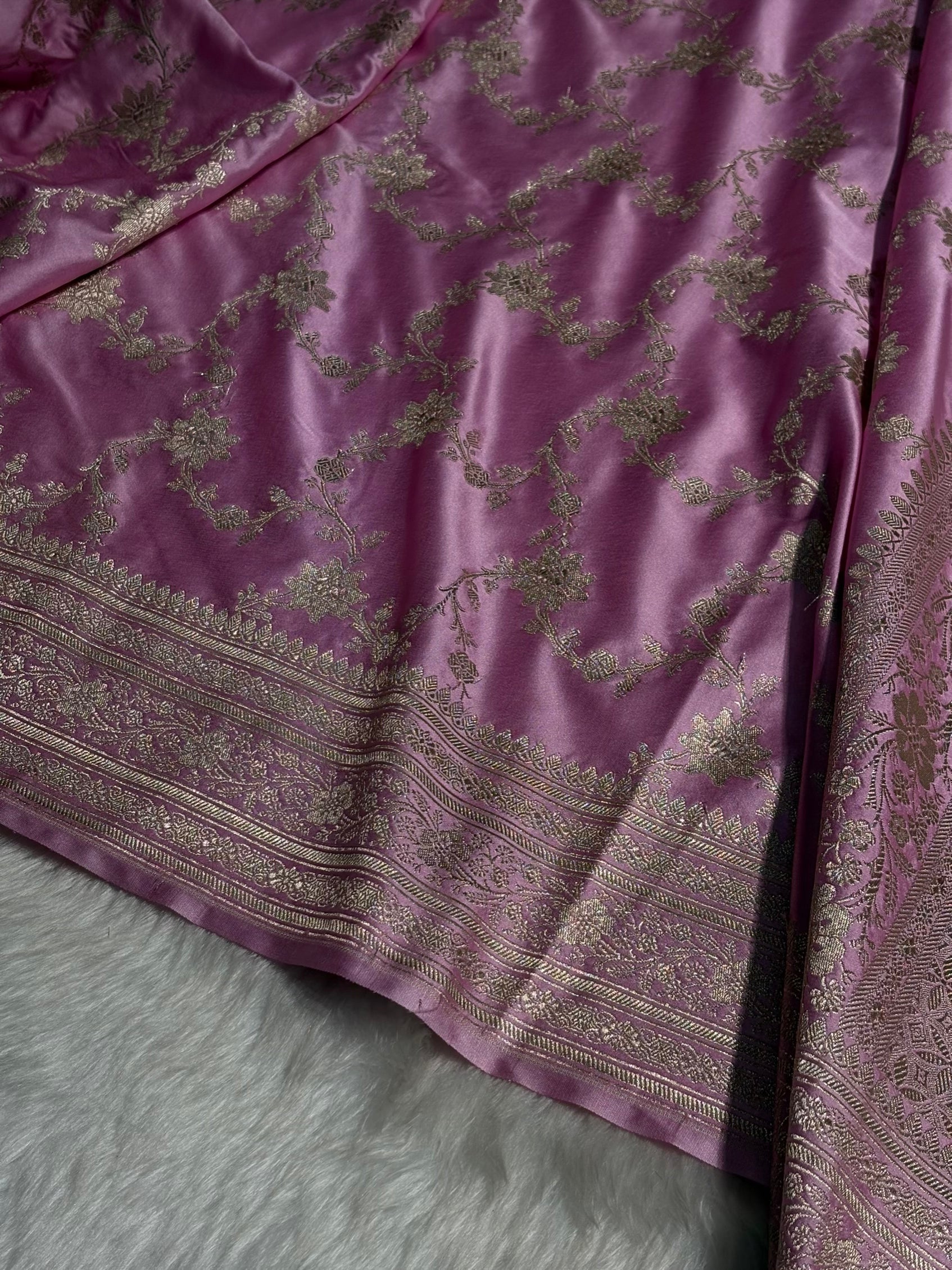 Blush Pink Floral Jaal Mashru Silk Saree