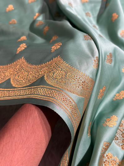 Banarasi Sea Green Shade With Scallop Pattern Mashru Silk Saree