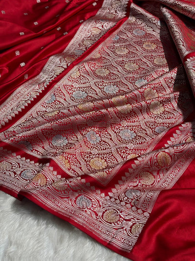 Banarasi Red Minakari Booti Mashru Silk Saree MCS10