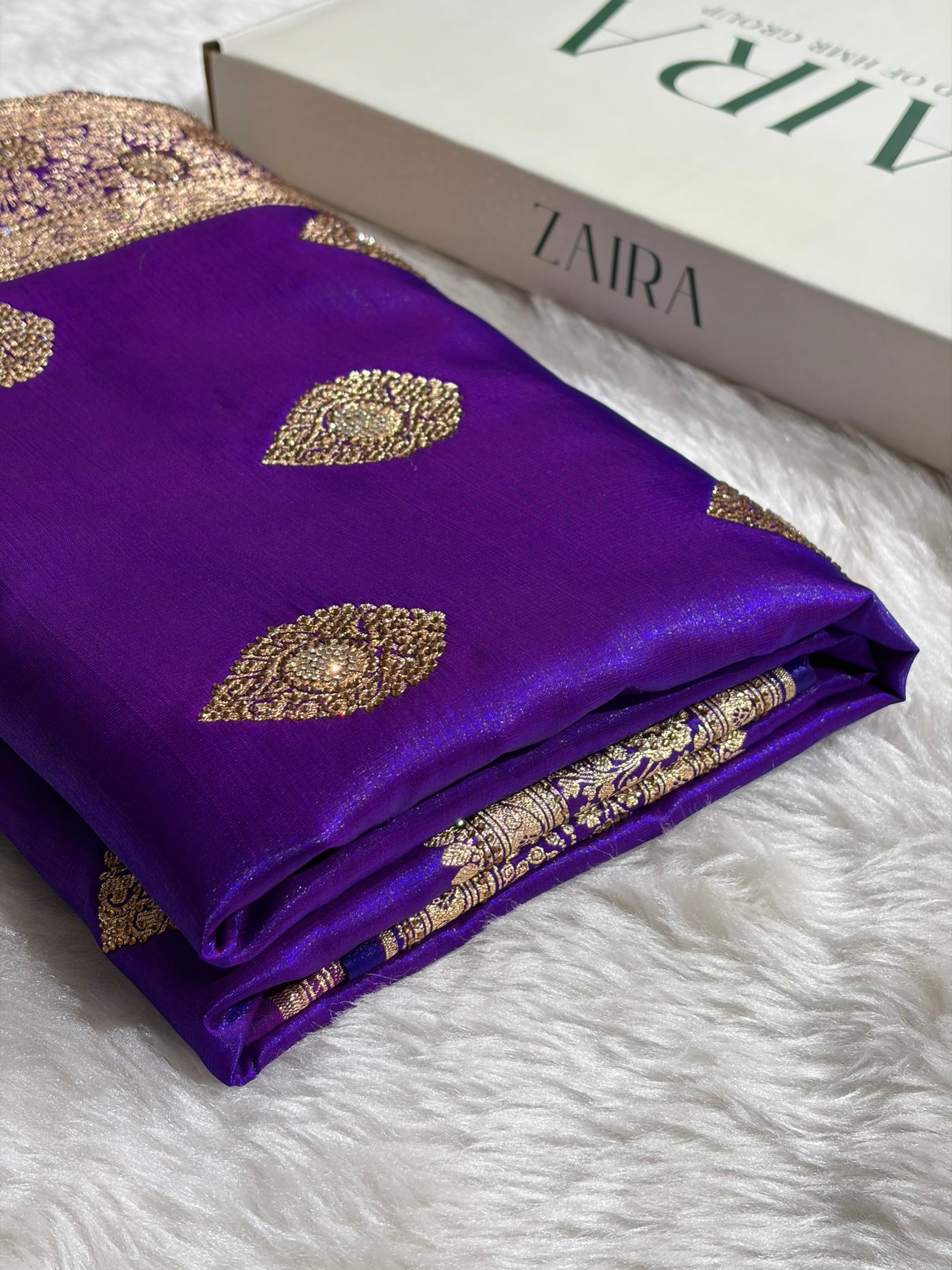Purple Shades Banarasi Satin Silk Boota with Swarovski Work BSS05 (E)