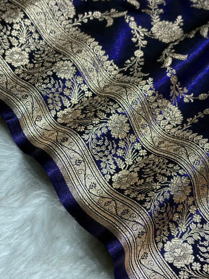 Satin Silk Banarasi Jaal in Dark Royal Blue Shades SS14