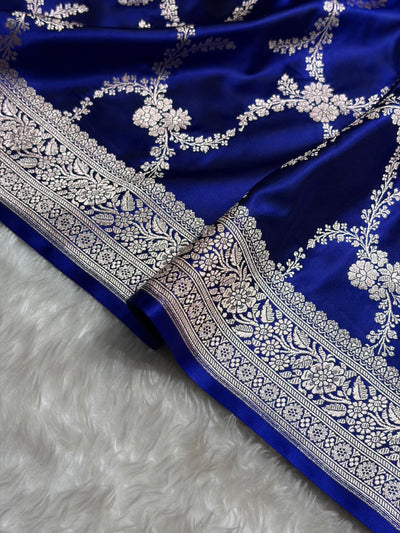 Royal Blue Shades Banarasi With Floral Border Mashru Silk Saree MSM-127
