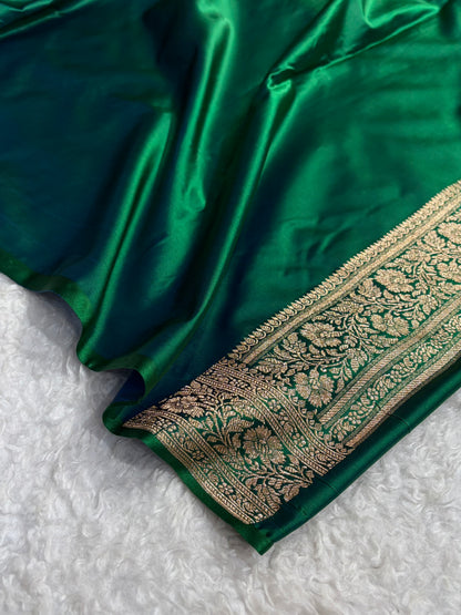 Cross Green Treditional Banarasi Booti Pattern Satin Katan Silk Saree SK65