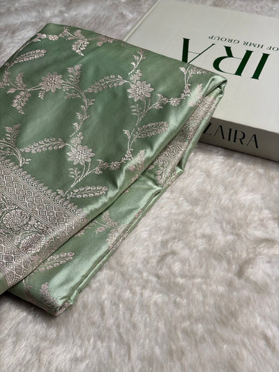 Light Pista Banarasi Jaal Mashru Silk Saree MCS23