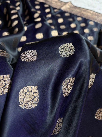 Boota Katan Silk Saree In Dark Navy Blue Shades SK02