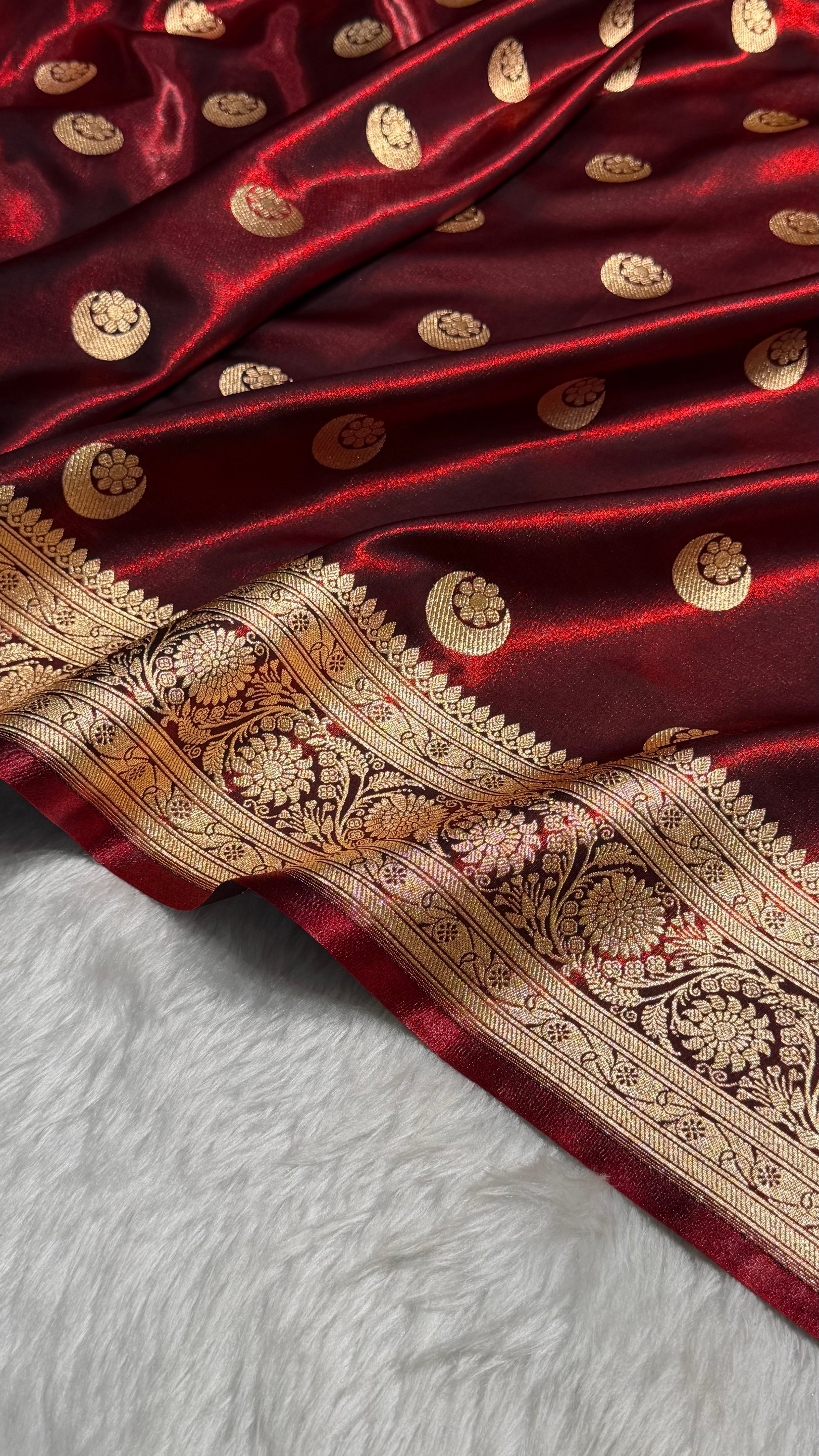 Maroon Chand Tara Satin Silk Saree SS04