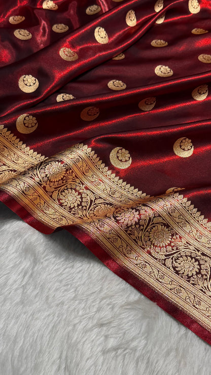 Maroon Chand Tara Satin Silk Saree SS04