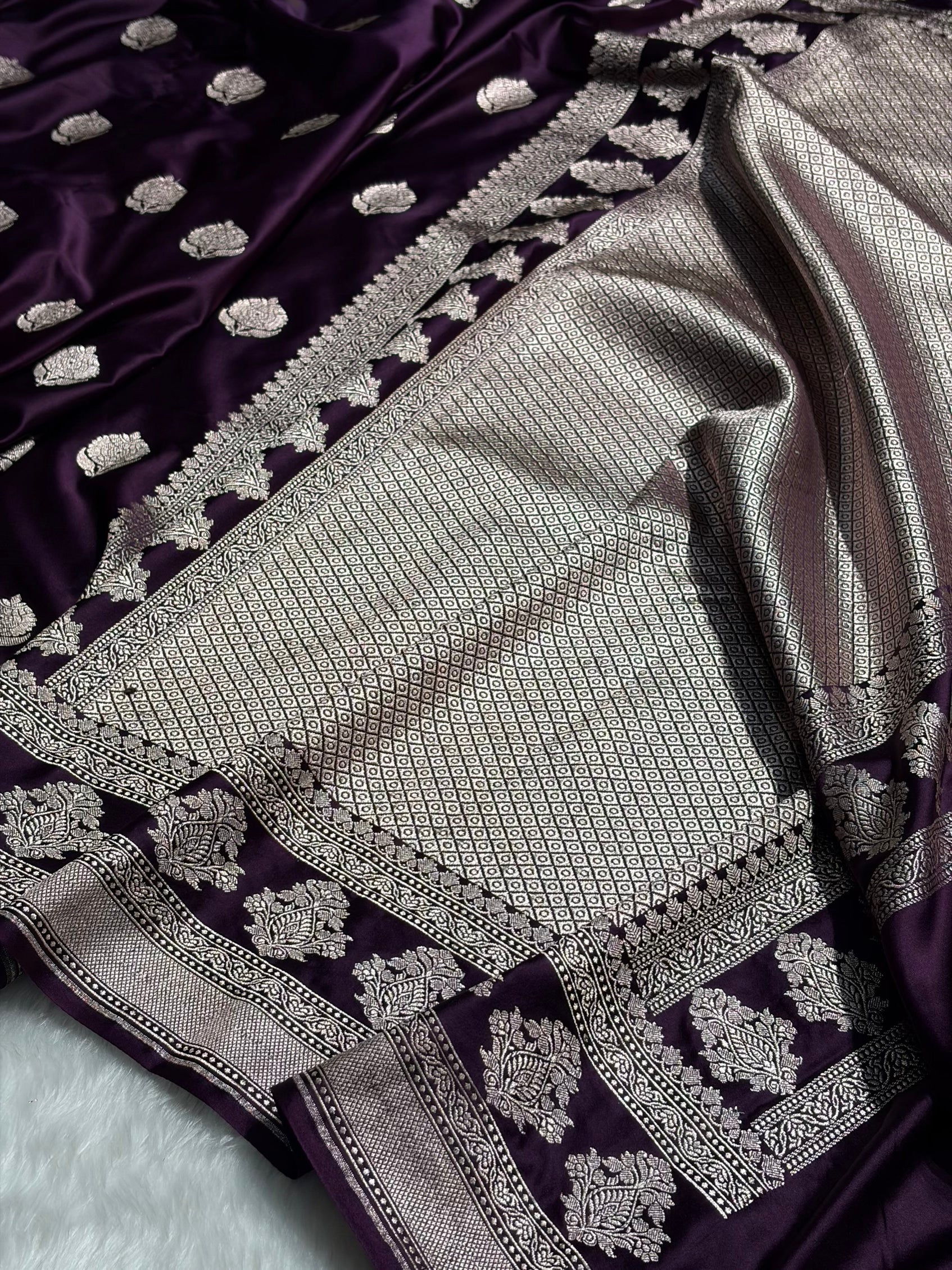 Wine Boota Motif Mashru Silk Saree MS43