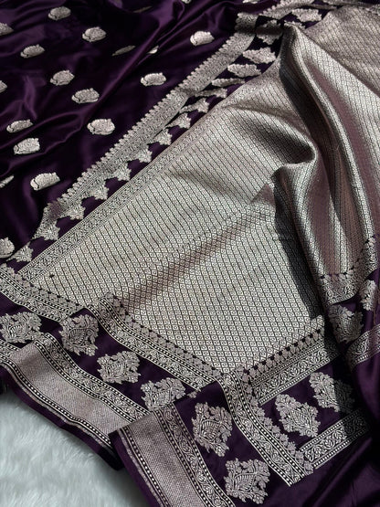 Wine Boota Motif Mashru Silk Saree MS43