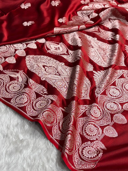 Cross Maroon Shades Banarasi Boota Pattern Floral Mashru Silk Saree MSM-110