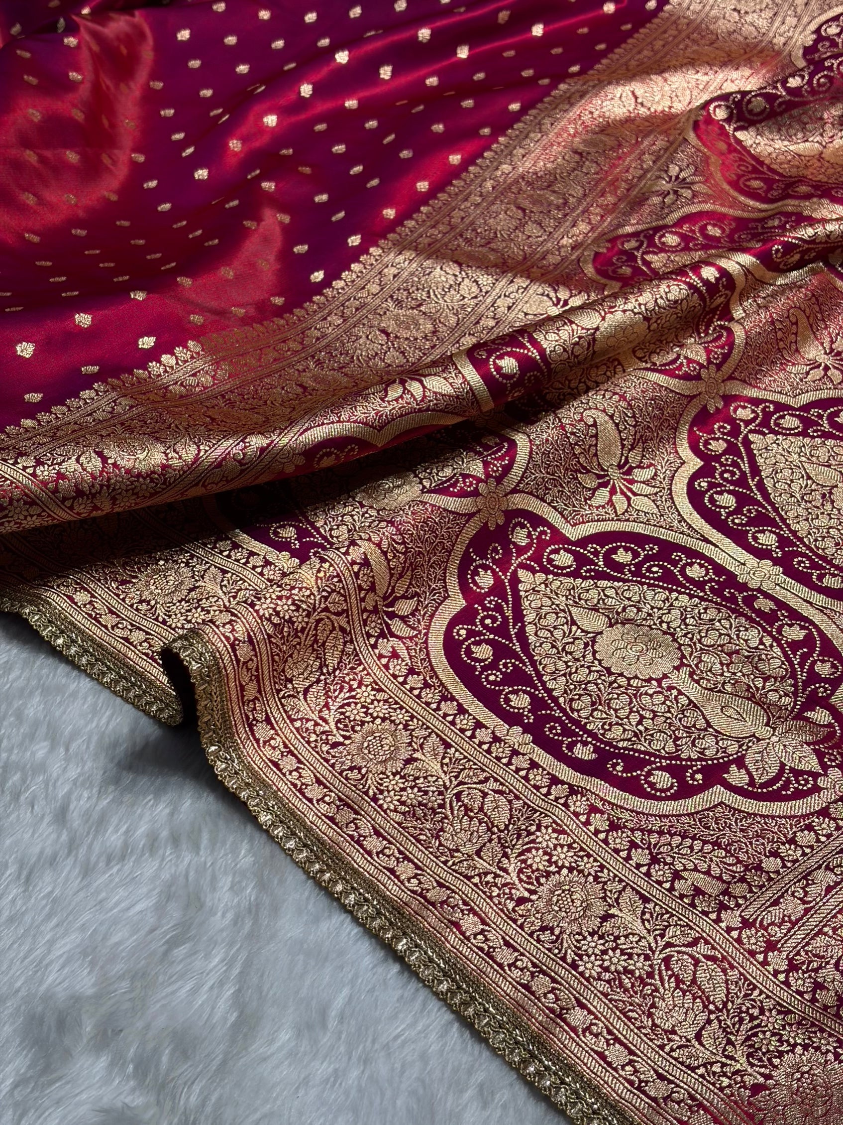 Banarasi Ultra Light Weight Satin Silk With Gotta Patti Booti in Reddish Magenta Shades SSGP06