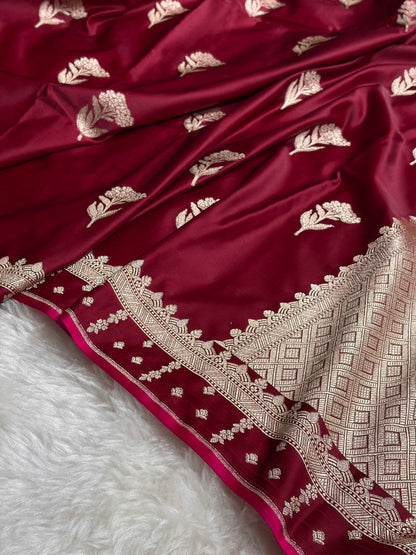 Garnet Floral Booti Motif Mashru Silk Saree MSM-08