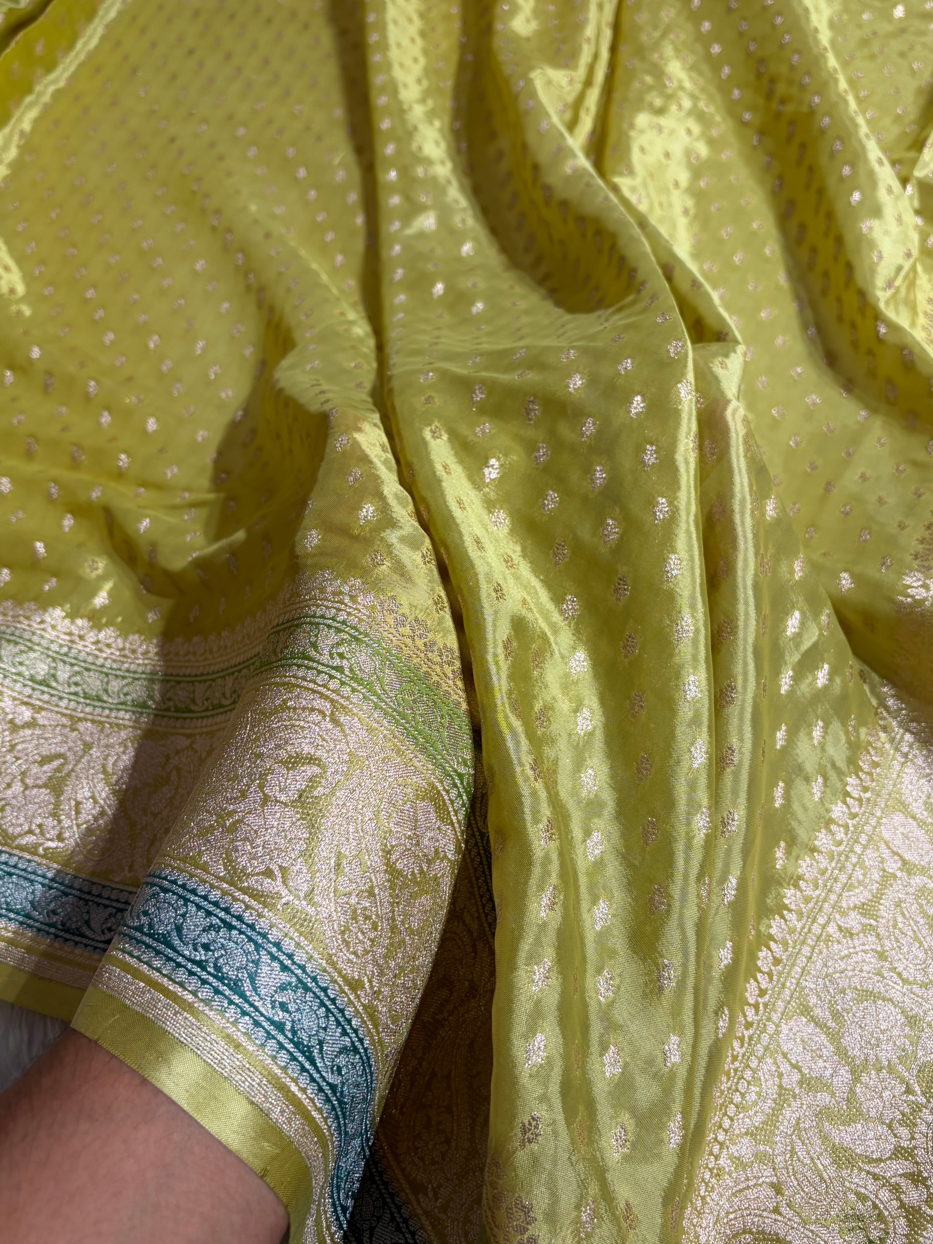 Lemon Shades With Contrast Border Crepe Silky Katan Banarasi Saree CSK-08