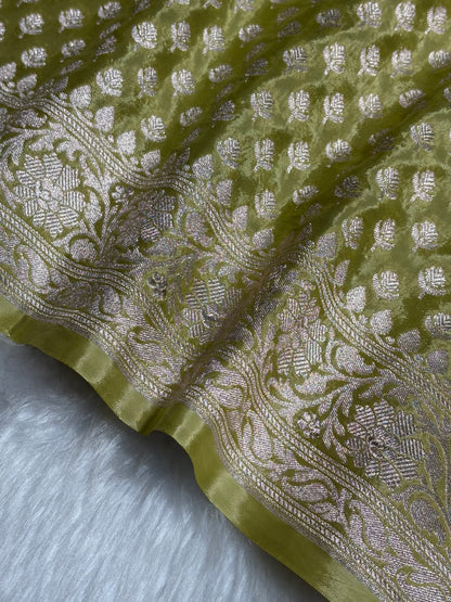 Light Mehendi Green Crepe Silky Katan Banarasi Saree CSK-01