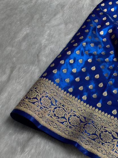 Cross Royal Blue Booti satin Silk Saree SS01