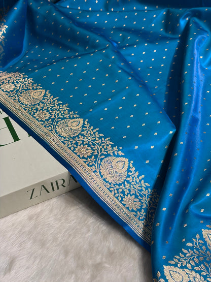 Ultra Light Weight Satin Silk Boota in Firozi Shades SS31