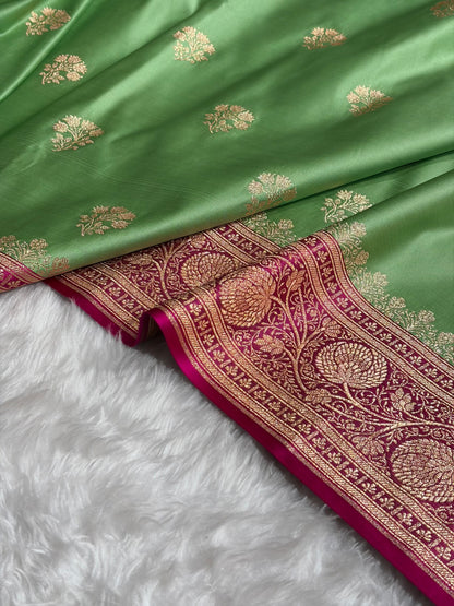 Pista Green- Rani Banarasi Boota Katan Silk Saree SKM29