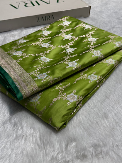 Pista green Jaal With Green Edge Mashru Silk Saree