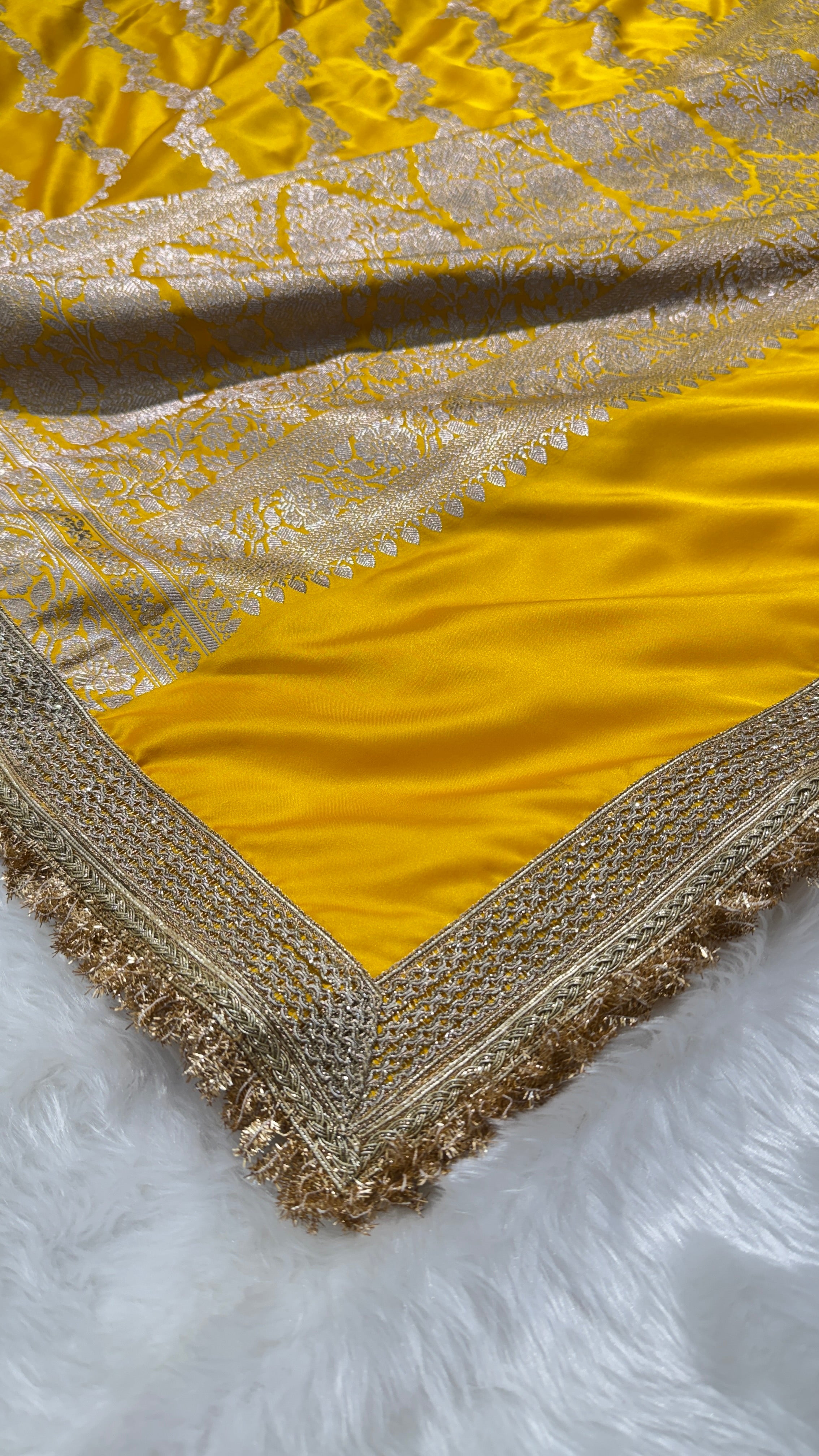 Yellow Kalli design Mashru Silk Saree with gotta Patti MSGP8