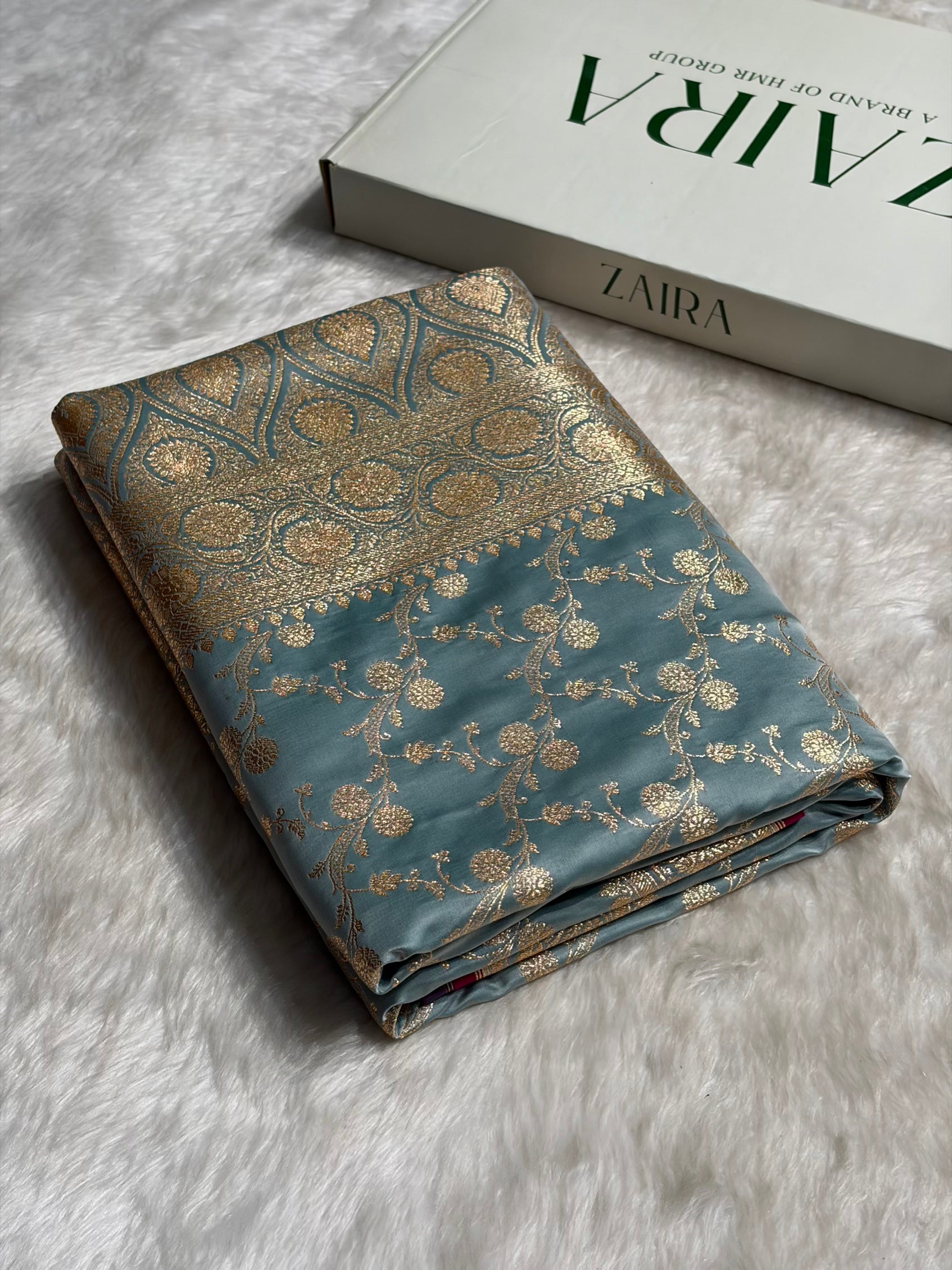Turquoise Cross Satin Katan Silk Saree SK17