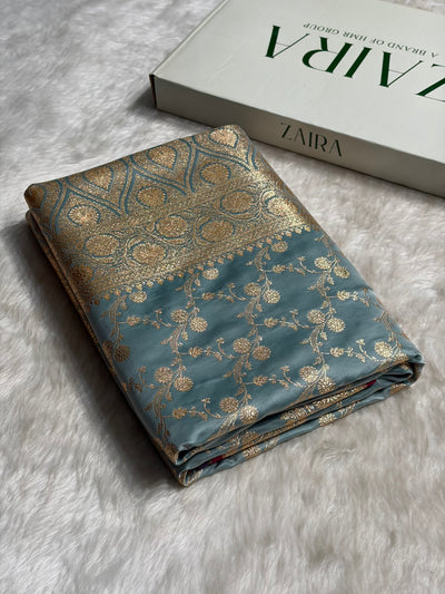 Turquoise Cross Satin Katan Silk Saree SK17