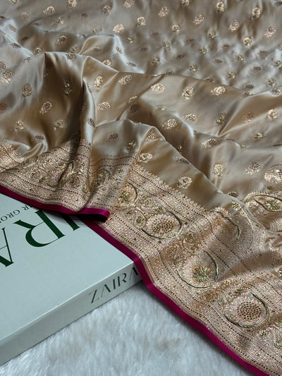 Tusser  Shades Booti Katan Silk Saree with Stone & Zardozi Work BSK12