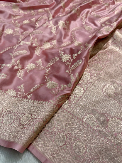 Baby Pink Banarasi Jaal Mashru Silk Saree