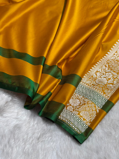Contrast Red With Mustard Floral Border Mashru Silk Saree MSM-99