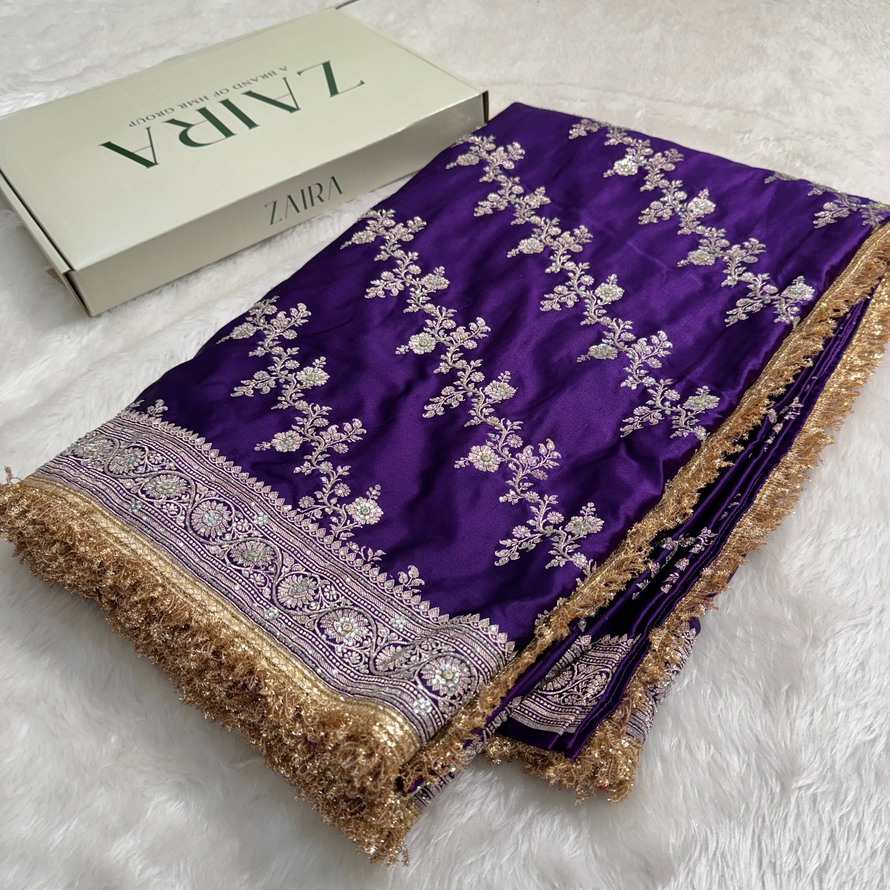 Purple shade Mashru Silk with Ari and stone work with Gotta Patti