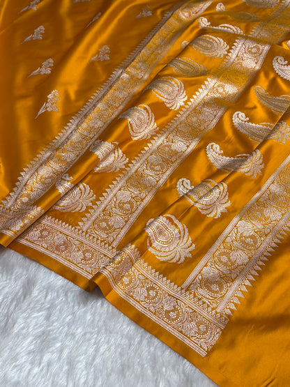 Mustard Boota With Floral Border Mashru Silk Saree MSM-97