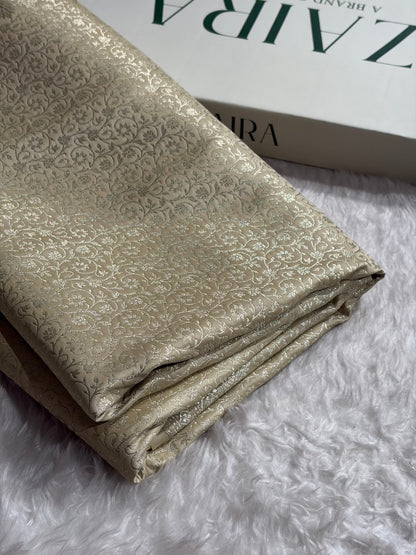 Banarasi Light Cream Brocade Soft Katan Silk Saree