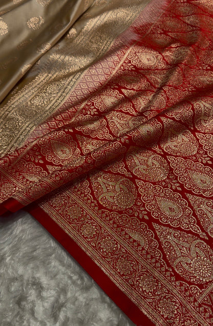 Tusser with Red Floral Boota Satin Katan Silk saree SK27