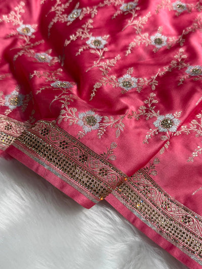 Peach Bananasi Jaal Mashru Silk Saree with Swarovski Work BMCS08