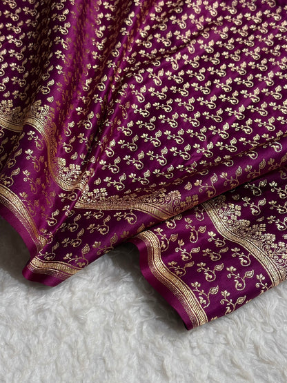 Wine Shades Jaal Floral Pattern Satin Katan Silk Saree SK81
