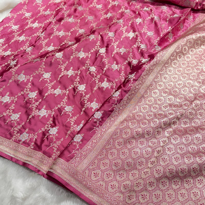 Strawberry Pink Minakari Jaal Mashru Silk Saree