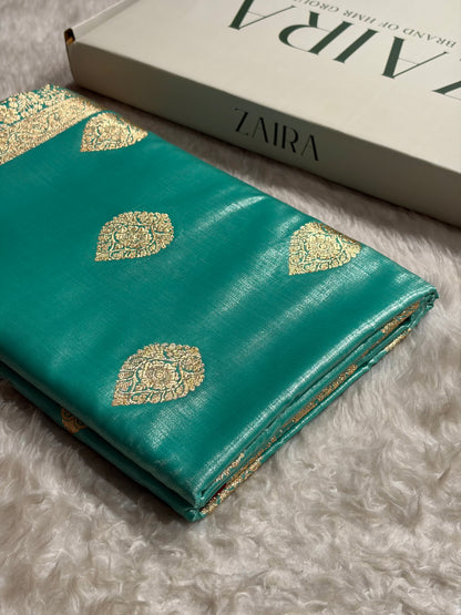 Ultra Light Weight Satin Silk Boota in Sea Green Shades SS05