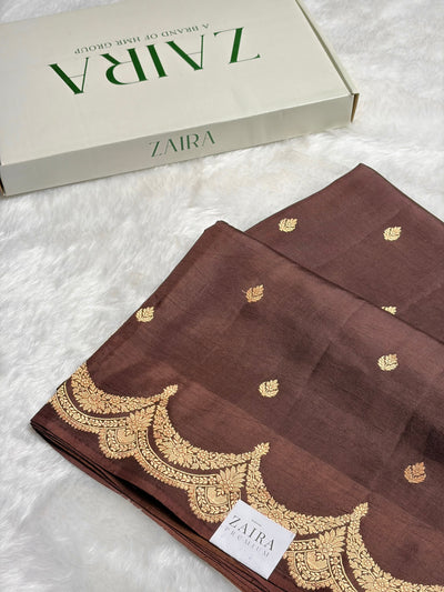 Chocolate Shades Boota Handwoven Pure Katan Paper Silk RM-19