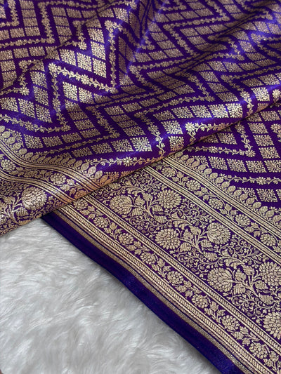 Purple Shades Jaal Pattern Banarasi Satin Silk Saree SS56