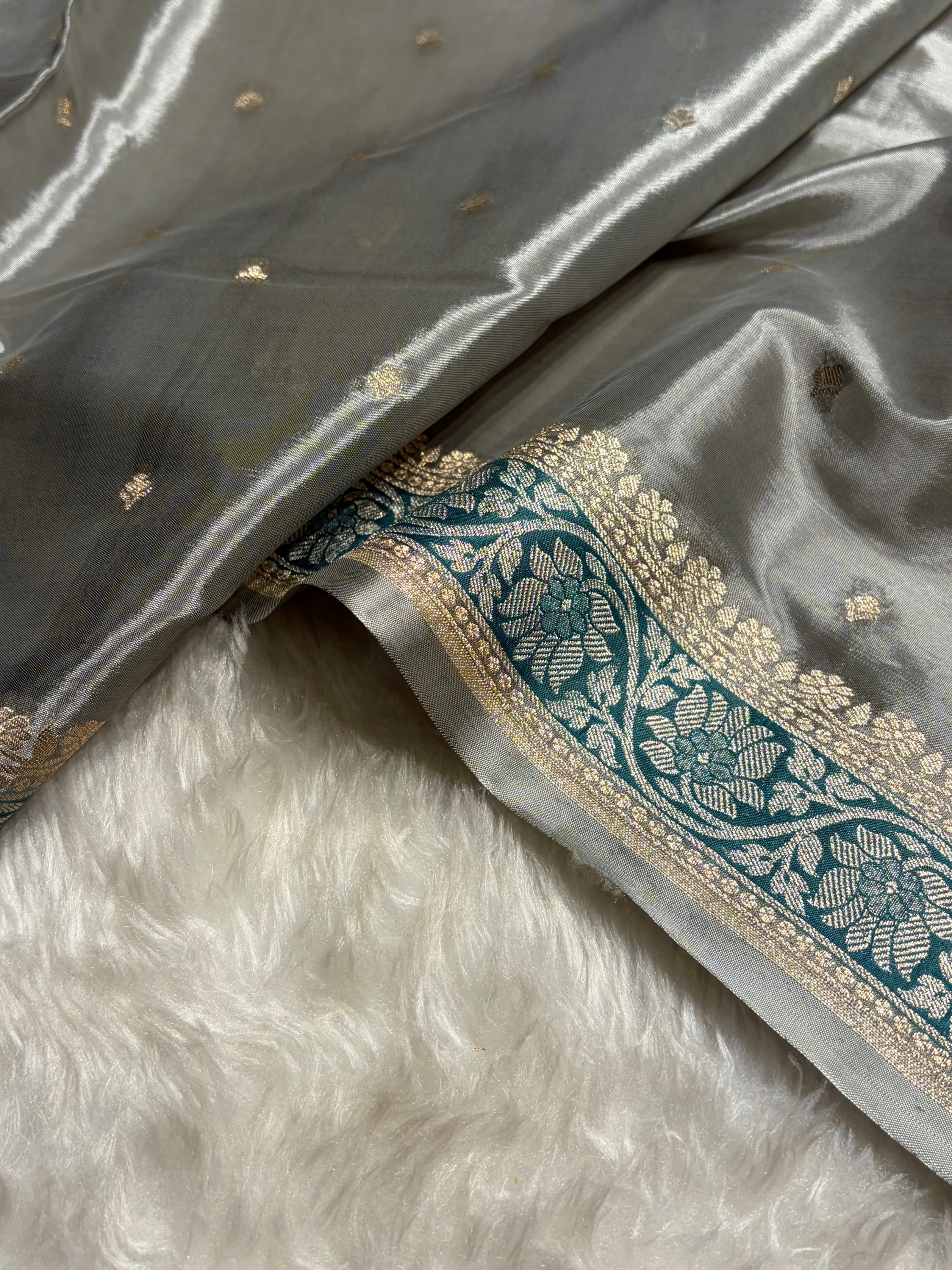 Mouse Gray With Minakari Shades Crepe Silky Katan Banarasi Saree CSK-03