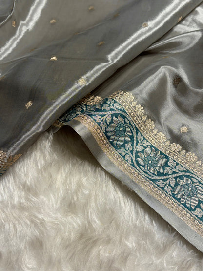 Mouse Gray With Minakari Shades Crepe Silky Katan Banarasi Saree CSK-03