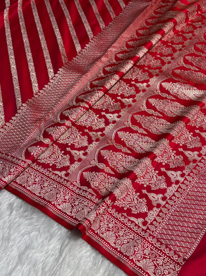 Pinkish Red With Floral Border Mashru Silk Saree MSM-98