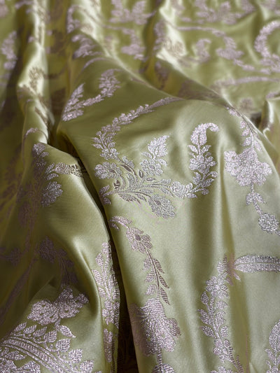 Pista Shades Banarasi With Floral Jaal Pattern Mashru Silk Saree MSM-132